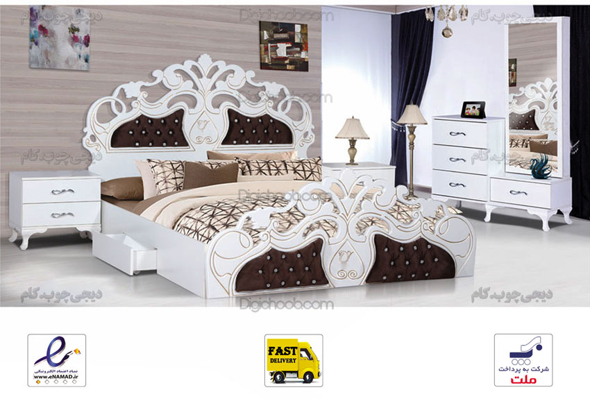 مدل تخت خواب دو نفره سفید مشکی