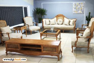 مبل کویین فرانسوی حصیری با کاناپه کاجی