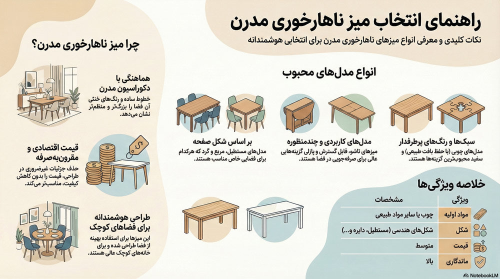 اینفوگرافی راهنمای خرید میز ناهار خوری مدرن از دیجی چوب