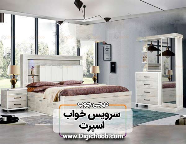تخت خواب باکس دار و زیر کشو دار سفید ام دی اف